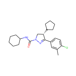 Cc1cc(C2=NN(C(=O)NC3CCCCC3)C[C@@H]2C2CCCC2)ccc1Cl ZINC000095578927