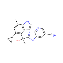 Cc1cc(C2CC2)c([C@](C)(O)c2nc3ncc(C#N)cc3[nH]2)c2cc[nH]c12 ZINC000219493264