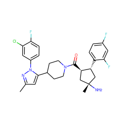 Cc1cc(C2CCN(C(=O)[C@@H]3C[C@@](C)(N)C[C@H]3c3ccc(F)cc3F)CC2)n(-c2ccc(F)c(Cl)c2)n1 ZINC000084669976