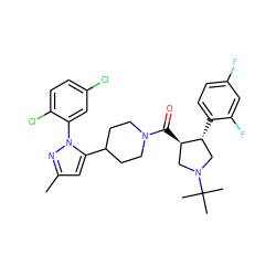 Cc1cc(C2CCN(C(=O)[C@@H]3CN(C(C)(C)C)C[C@H]3c3ccc(F)cc3F)CC2)n(-c2cc(Cl)ccc2Cl)n1 ZINC000084596392