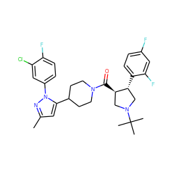 Cc1cc(C2CCN(C(=O)[C@@H]3CN(C(C)(C)C)C[C@H]3c3ccc(F)cc3F)CC2)n(-c2ccc(F)c(Cl)c2)n1 ZINC000084634586