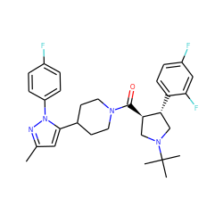 Cc1cc(C2CCN(C(=O)[C@@H]3CN(C(C)(C)C)C[C@H]3c3ccc(F)cc3F)CC2)n(-c2ccc(F)cc2)n1 ZINC000084596536