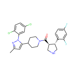 Cc1cc(C2CCN(C(=O)[C@@H]3CNC[C@H]3c3ccc(F)cc3F)CC2)n(-c2cc(Cl)ccc2Cl)n1 ZINC000084601972