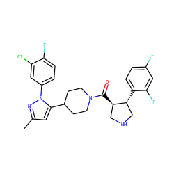 Cc1cc(C2CCN(C(=O)[C@@H]3CNC[C@H]3c3ccc(F)cc3F)CC2)n(-c2ccc(F)c(Cl)c2)n1 ZINC000084601974