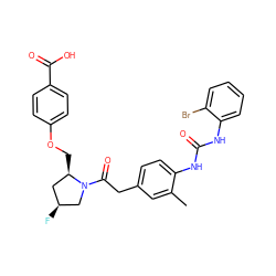 Cc1cc(CC(=O)N2C[C@@H](F)C[C@H]2COc2ccc(C(=O)O)cc2)ccc1NC(=O)Nc1ccccc1Br ZINC000003994950