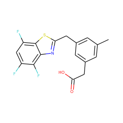 Cc1cc(CC(=O)O)cc(Cc2nc3c(F)c(F)cc(F)c3s2)c1 ZINC000003814349