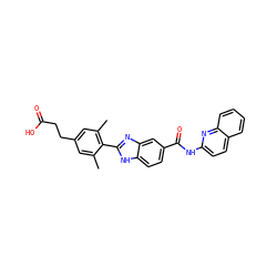 Cc1cc(CCC(=O)O)cc(C)c1-c1nc2cc(C(=O)Nc3ccc4ccccc4n3)ccc2[nH]1 ZINC000066078288