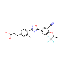 Cc1cc(CCC(=O)O)ccc1-c1noc(-c2ccc(O[C@@H](C)C(F)(F)F)c(C#N)c2)n1 ZINC000038157804