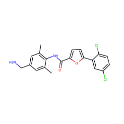 Cc1cc(CN)cc(C)c1NC(=O)c1ccc(-c2cc(Cl)ccc2Cl)o1 ZINC000071331761