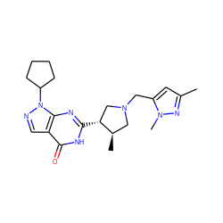 Cc1cc(CN2C[C@@H](C)[C@H](c3nc4c(cnn4C4CCCC4)c(=O)[nH]3)C2)n(C)n1 ZINC000045291701