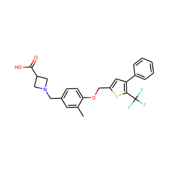 Cc1cc(CN2CC(C(=O)O)C2)ccc1OCc1cc(-c2ccccc2)c(C(F)(F)F)s1 ZINC000013586607