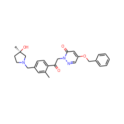 Cc1cc(CN2CC[C@@](C)(O)C2)ccc1C(=O)Cn1ncc(OCc2ccccc2)cc1=O ZINC000169711446