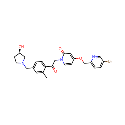 Cc1cc(CN2CC[C@@H](O)C2)ccc1C(=O)Cn1ccc(OCc2ccc(Br)cn2)cc1=O ZINC000169711417
