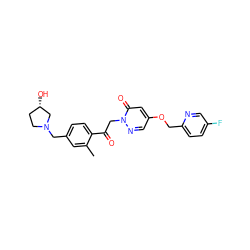 Cc1cc(CN2CC[C@H](O)C2)ccc1C(=O)Cn1ncc(OCc2ccc(F)cn2)cc1=O ZINC000169711452
