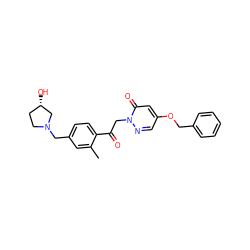 Cc1cc(CN2CC[C@H](O)C2)ccc1C(=O)Cn1ncc(OCc2ccccc2)cc1=O ZINC000169711436