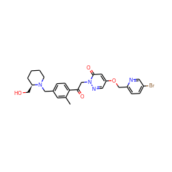 Cc1cc(CN2CCCC[C@@H]2CO)ccc1C(=O)Cn1ncc(OCc2ccc(Br)cn2)cc1=O ZINC000169711473