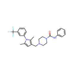 Cc1cc(CN2CCN(C(=O)Nc3ccccc3)CC2)c(C)n1-c1cccc(C(F)(F)F)c1 ZINC000035902641