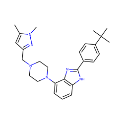 Cc1cc(CN2CCN(c3cccc4[nH]c(-c5ccc(C(C)(C)C)cc5)nc34)CC2)nn1C ZINC000040430386