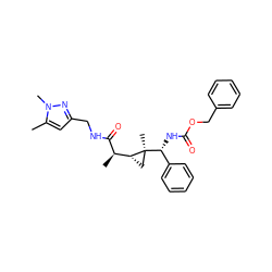 Cc1cc(CNC(=O)[C@H](C)[C@H]2C[C@]2(C)[C@H](NC(=O)OCc2ccccc2)c2ccccc2)nn1C ZINC000008019052