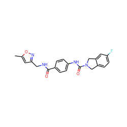 Cc1cc(CNC(=O)c2ccc(NC(=O)N3Cc4ccc(F)cc4C3)cc2)no1 ZINC000166251934