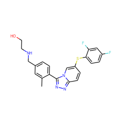 Cc1cc(CNCCO)ccc1-c1nnc2ccc(Sc3ccc(F)cc3F)cn12 ZINC000045350400