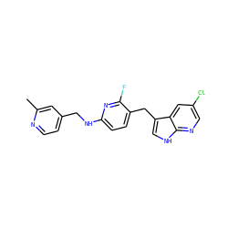 Cc1cc(CNc2ccc(Cc3c[nH]c4ncc(Cl)cc34)c(F)n2)ccn1 ZINC000117434332