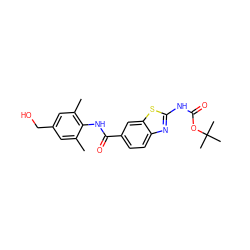 Cc1cc(CO)cc(C)c1NC(=O)c1ccc2nc(NC(=O)OC(C)(C)C)sc2c1 ZINC000013533882