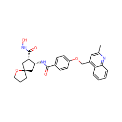 Cc1cc(COc2ccc(C(=O)N[C@@H]3C[C@]4(CCCO4)C[C@@H]3C(=O)NO)cc2)c2ccccc2n1 ZINC000029038378