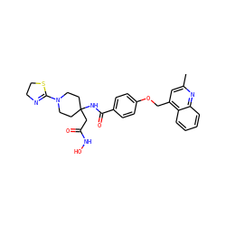Cc1cc(COc2ccc(C(=O)NC3(CC(=O)NO)CCN(C4=NCCS4)CC3)cc2)c2ccccc2n1 ZINC000036351978