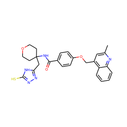 Cc1cc(COc2ccc(C(=O)NC3(Cc4nnc(S)[nH]4)CCOCC3)cc2)c2ccccc2n1 ZINC000028903207