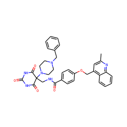 Cc1cc(COc2ccc(C(=O)NCC3(N4CCN(Cc5ccccc5)CC4)C(=O)NC(=O)NC3=O)cc2)c2ccccc2n1 ZINC000028892628