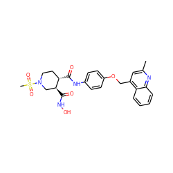 Cc1cc(COc2ccc(NC(=O)[C@H]3CCN(S(C)(=O)=O)C[C@@H]3C(=O)NO)cc2)c2ccccc2n1 ZINC000013587720