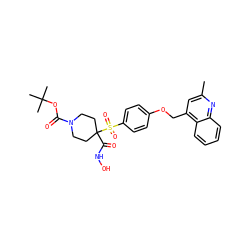 Cc1cc(COc2ccc(S(=O)(=O)C3(C(=O)NO)CCN(C(=O)OC(C)(C)C)CC3)cc2)c2ccccc2n1 ZINC000049889138
