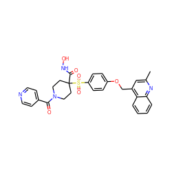 Cc1cc(COc2ccc(S(=O)(=O)C3(C(=O)NO)CCN(C(=O)c4ccncc4)CC3)cc2)c2ccccc2n1 ZINC000042806447