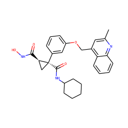 Cc1cc(COc2cccc([C@@]3(C(=O)NC4CCCCC4)C[C@H]3C(=O)NO)c2)c2ccccc2n1 ZINC000029135455