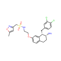 Cc1cc(CS(=O)(=O)NCCOc2ccc3c(c2)[C@H](Cc2ccc(Cl)c(Cl)c2)[C@H](N)CC3)no1 ZINC000142759341