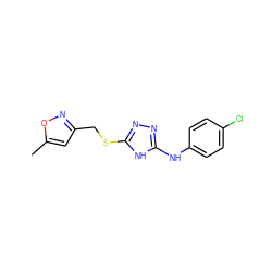 Cc1cc(CSc2nnc(Nc3ccc(Cl)cc3)[nH]2)no1 ZINC000014964184