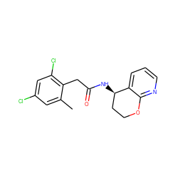 Cc1cc(Cl)cc(Cl)c1CC(=O)N[C@@H]1CCOc2ncccc21 ZINC000146525042