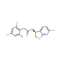 Cc1cc(Cl)cc(Cl)c1CC(=O)N[C@@H]1COc2nc(Cl)ccc21 ZINC000146655281