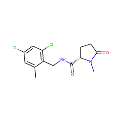 Cc1cc(Cl)cc(Cl)c1CNC(=O)[C@@H]1CCC(=O)N1C ZINC000095565679