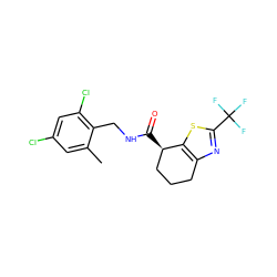 Cc1cc(Cl)cc(Cl)c1CNC(=O)[C@@H]1CCCc2nc(C(F)(F)F)sc21 ZINC000220870993