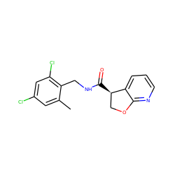 Cc1cc(Cl)cc(Cl)c1CNC(=O)[C@@H]1COc2ncccc21 ZINC000205612634