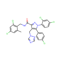 Cc1cc(Cl)cc(Cl)c1CNC(=O)c1nn(-c2ccc(Cl)cc2Cl)c(-c2ccc(Cl)cc2)c1Cn1cncn1 ZINC000049757536