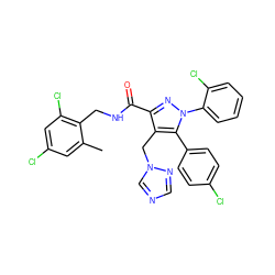 Cc1cc(Cl)cc(Cl)c1CNC(=O)c1nn(-c2ccccc2Cl)c(-c2ccc(Cl)cc2)c1Cn1cncn1 ZINC000049761837