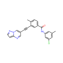 Cc1cc(Cl)cc(NC(=O)c2ccc(C)c(C#Cc3cnc4ccnn4c3)c2)c1 ZINC000095587781