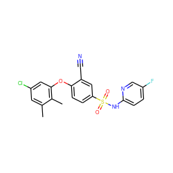 Cc1cc(Cl)cc(Oc2ccc(S(=O)(=O)Nc3ccc(F)cn3)cc2C#N)c1C ZINC000473200812