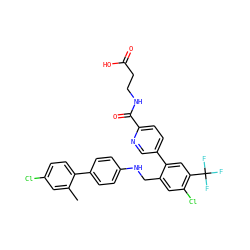 Cc1cc(Cl)ccc1-c1ccc(NCc2cc(Cl)c(C(F)(F)F)cc2-c2ccc(C(=O)NCCC(=O)O)nc2)cc1 ZINC000148630331