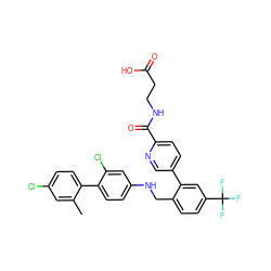 Cc1cc(Cl)ccc1-c1ccc(NCc2ccc(C(F)(F)F)cc2-c2ccc(C(=O)NCCC(=O)O)nc2)cc1Cl ZINC000148122004