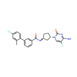 Cc1cc(Cl)ccc1-c1cccc(C(=O)N[C@H]2CC[C@H](n3cc(F)c(N)nc3=O)C2)c1 ZINC000049021661