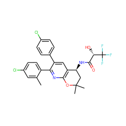 Cc1cc(Cl)ccc1-c1nc2c(cc1-c1ccc(Cl)cc1)[C@@H](NC(=O)[C@H](O)C(F)(F)F)CC(C)(C)O2 ZINC000064474573